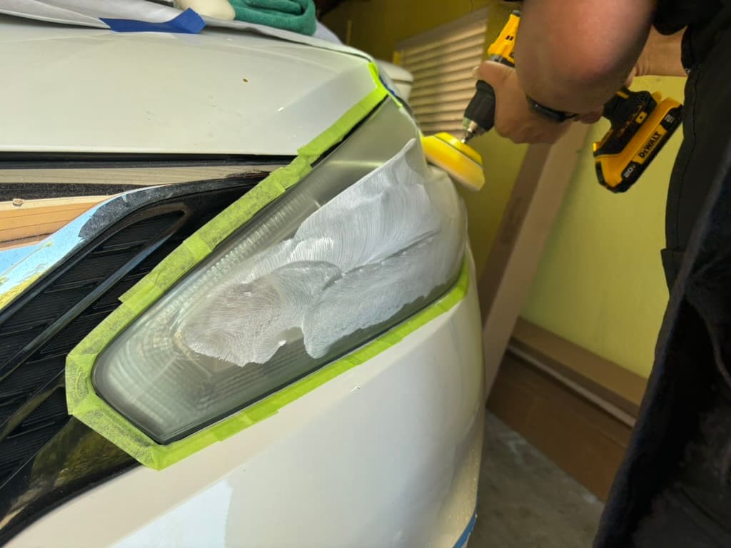 Mobile headlight restoration van on-site